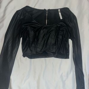Faux Leather cropped long sleeve top